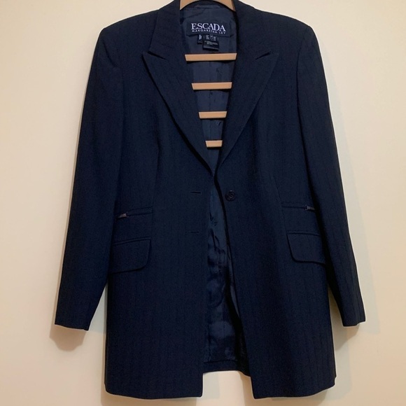 Escada Margaretha Ley Black 2 Piece Striped Wool Pants/Jacket Suit EU 38 US 6/8 - Picture 11 of 17